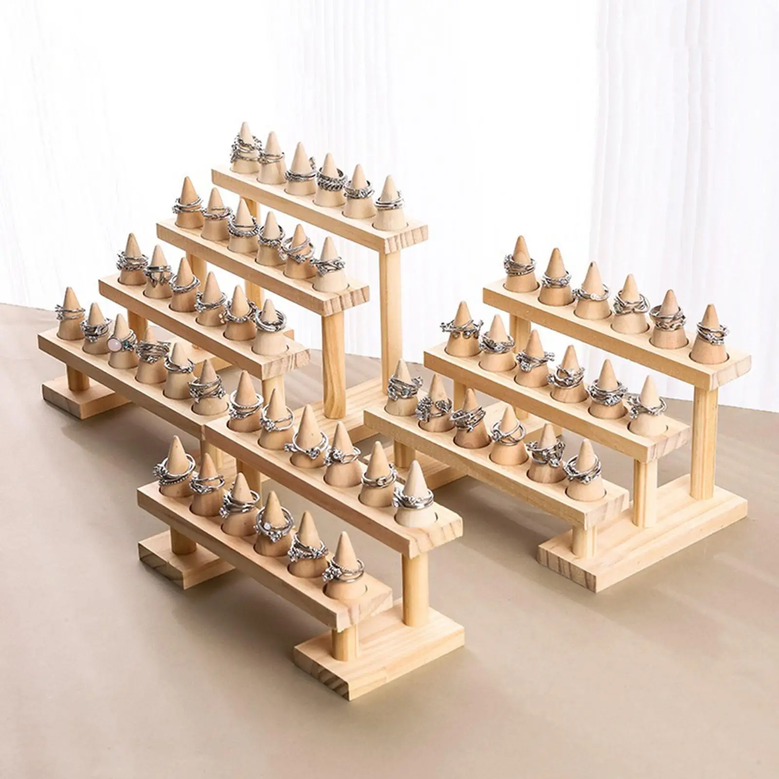 

Wood Cone Ring Holder Elegant Finger Ring Stand for Bedroom Desk Countertop