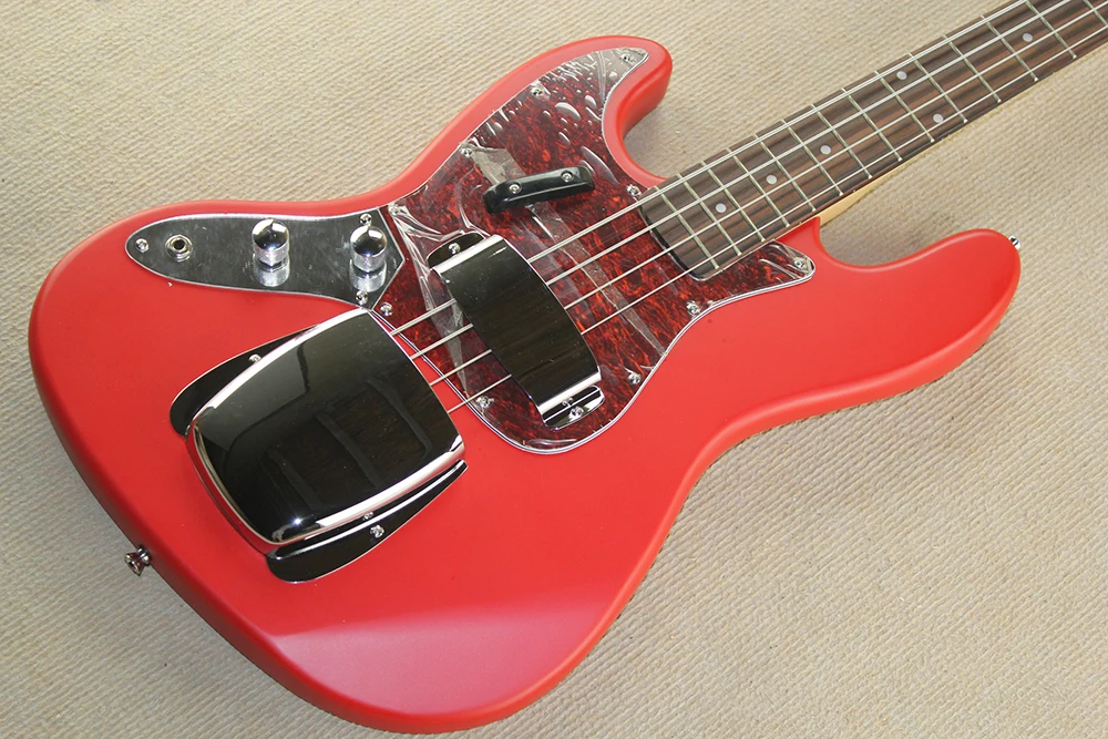 Left Hand Matte Red 4 Strings Electric Bass Guitar with Covers,Rosewood Fretboard ,20 Frets,Customizable