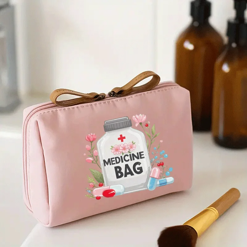 Vintage-Tasche und Reise-Organizer für Damen – Make-up-Etui mit Motiv-Medizinetikettendesign, schwarz-weißes Kreuzmuster – kompakt – Detail 1