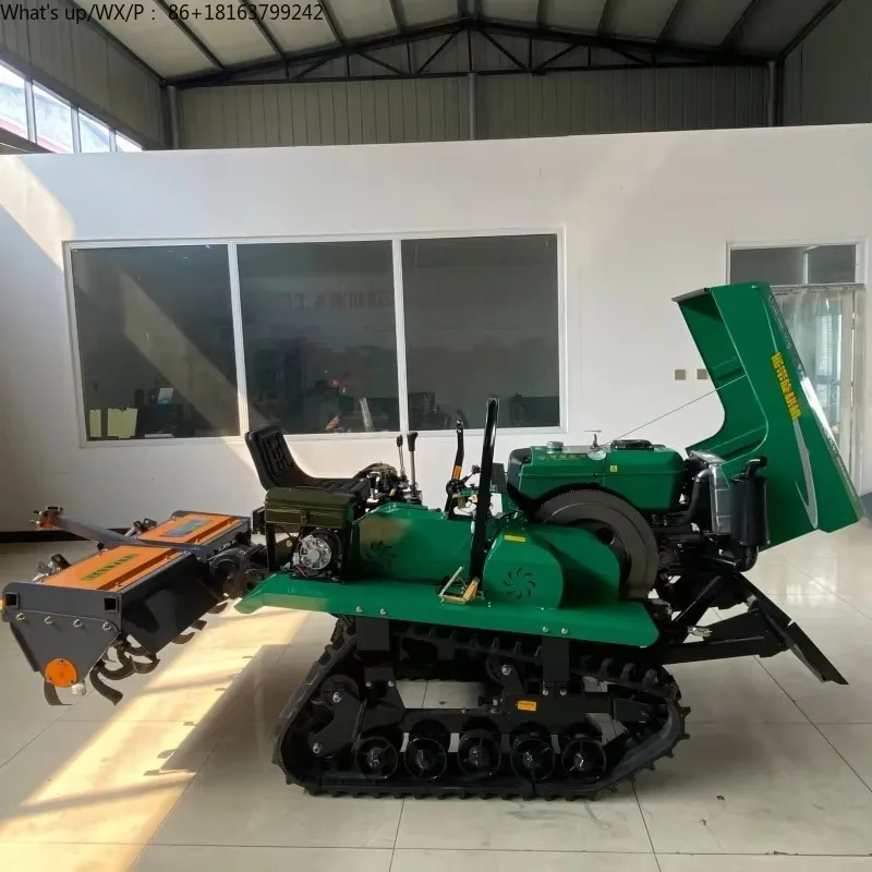 

35 H P Orchard Garden Management Machine - 2WD Crawler w/ Rotary Tiller & Core Engine for Water-Land Weed Control