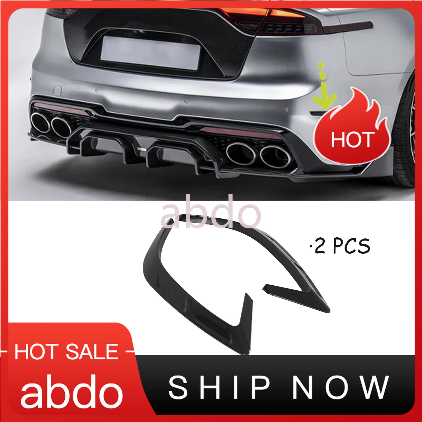 abdo Car Rear Bumper Canard Wings Trim For KIA Stinger 2018-2023 A Pair Body Kit Auto Accessories ABS Plastic Spoiler Glossy Bla