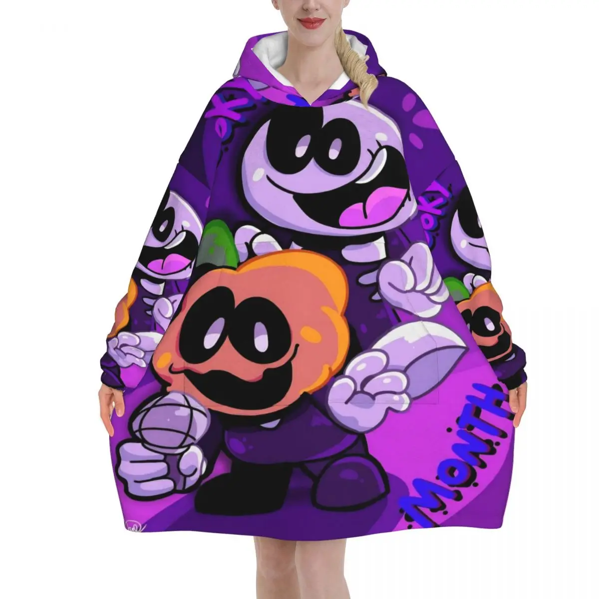 Oversized Spooky Month Wearable Blanket Gifts for Women Men Ultrasoft Plush Warm Sweatshirt Blankets With Pocket