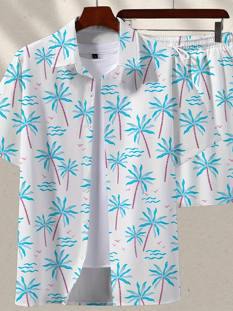 Summer Palm Tree 3D Print Men Shirt Sets Hawaiian Short Sleeve Shirt Oversized Beach Shorts Streetwear Hawaiian Suits Clothes