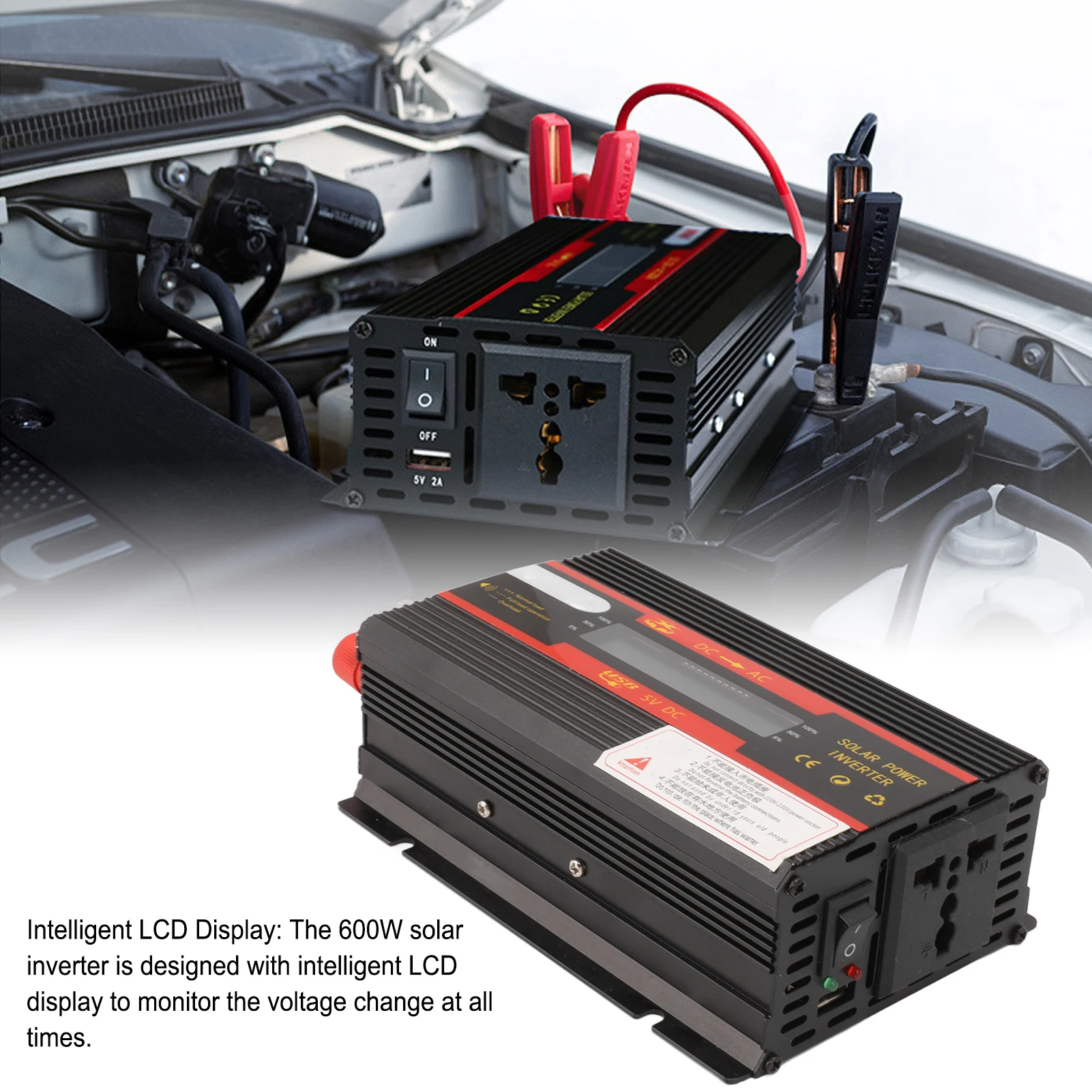 600W Solar Power Inverter 600W Watt Car Power Inverter Converter 600W Solar Inverter with LCD Display for Wind Power Generation