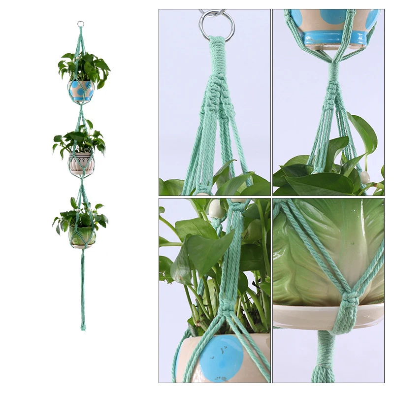 Macrame Handmade Plant Hanger Baskets Flower Pots Holder Balcony Hanging Decoration Knotted Lifting Rope Home Garden Supplies