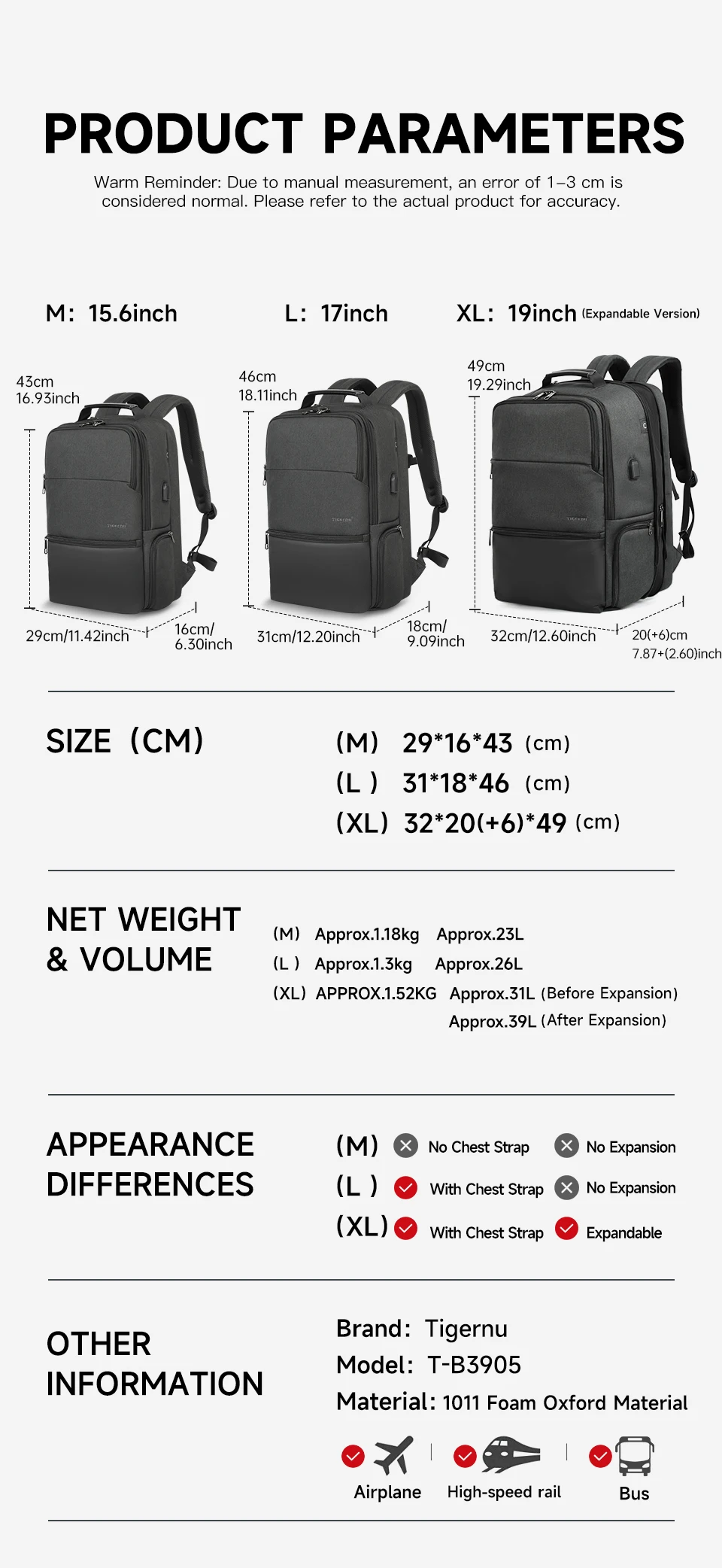 Tigernu Reise Rucksäcke Für Männer 15,6 17 19'' Laptop Rucksack Männlichen Business Rucksack Taschen Für Schule Rucksack Mochila Rucksack – Detail 4