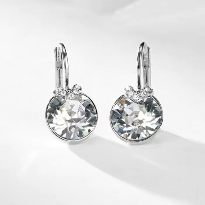 Bella V Drop Earring for Women Christmas Birthday Genuine Crystals from Austria Round Cut Dangle Silver Color Pierced Jewelry