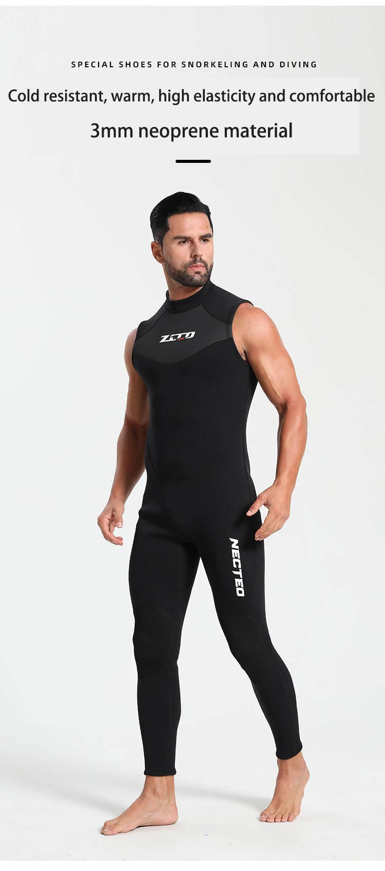 Neopren-Ärmelloser Neoprenanzug 3mm Herren Einteiliger Neoprenanzug Ultra-Elastischer Reißverschluss Tauchanzug für Schwimmen, Surfen, Triathlon – Detail 5