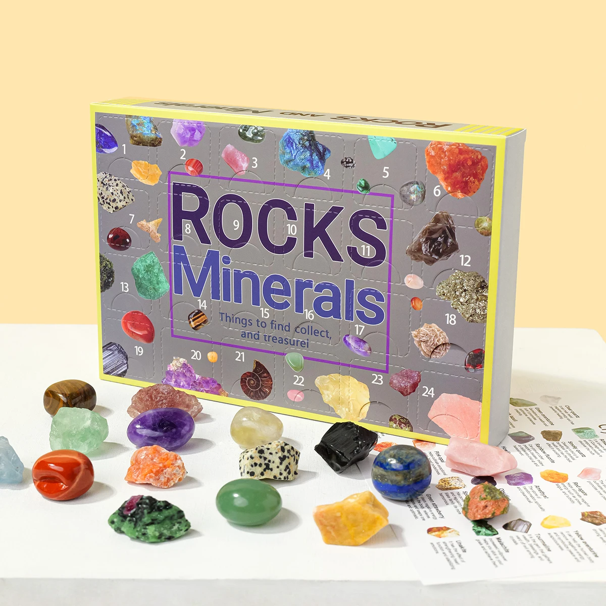 Caja de regalo con 24 piezas/juego de cristales naturales, regalo navideño para niños, cristales y piedras curativas, decoración feng shui