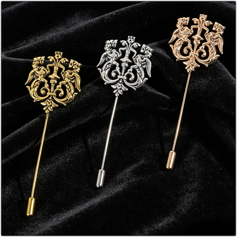 Vintage Gothic Fly Dragon Long Brooch Pins Ornaments Metal Hollow Griffin Crest Carved Badge Clothes Collar Brooches Accessories