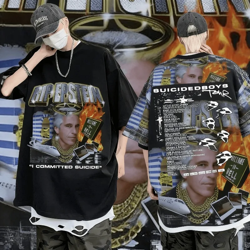 جيفري إبستين جرافيك الرجال موضة لينة قصيرة الأكمام 100% القطن الخالص تي شيرت مطبوع 90s خمر القوطية رجل الشارع الشهير