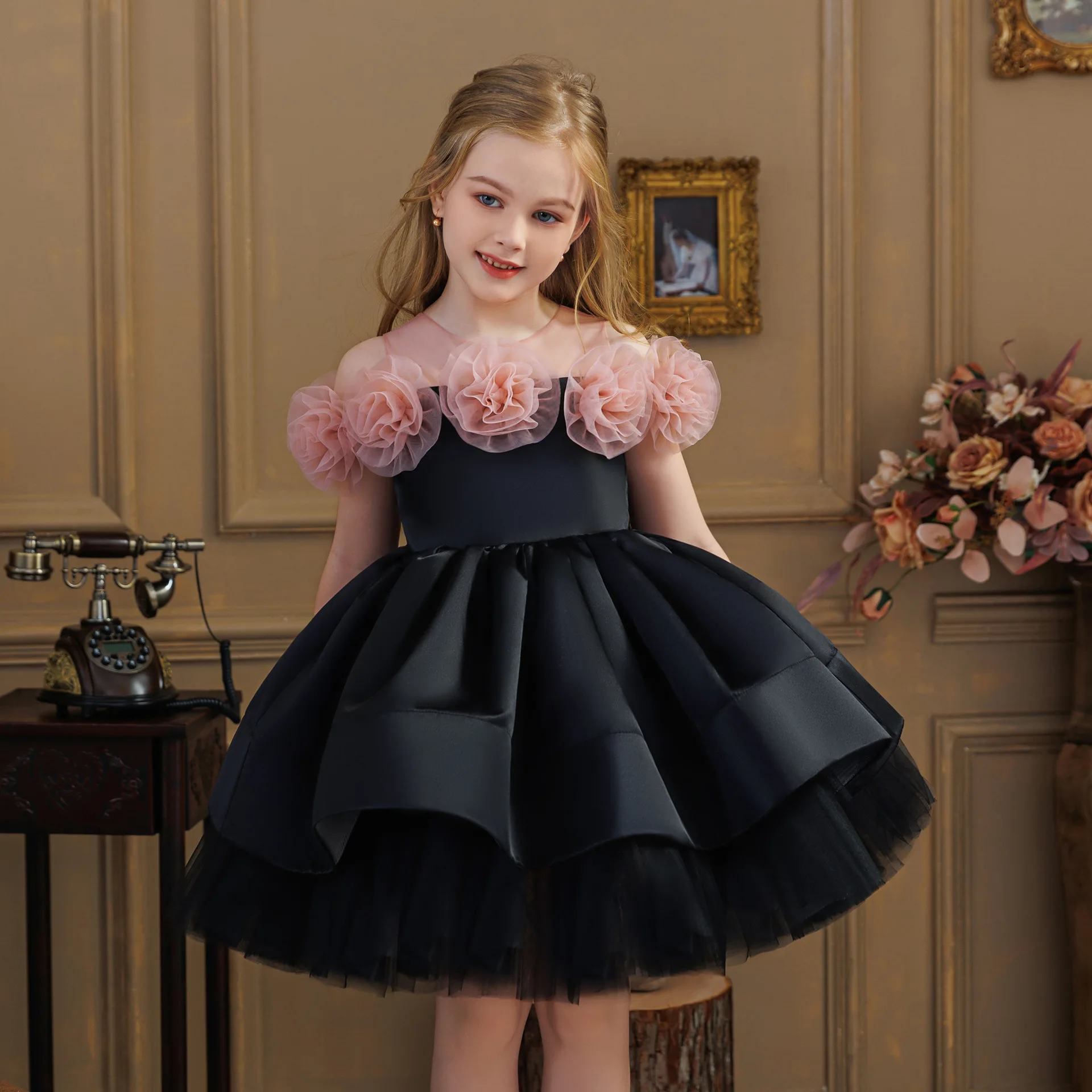 

Flower Girl elegant Dress festival Ball Gown Tulle Off Shoulder Birthday Wedding Party Dresses First Communion Formal Gowns