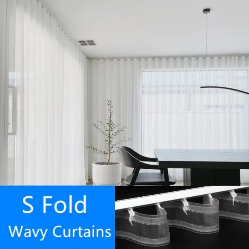 

S Fold Wavy White Tulle Good Quality Chiffon Sheer Curtains for Living Dining Room Bedroom Window Decor Elegant luxury HOOK 창문커텐