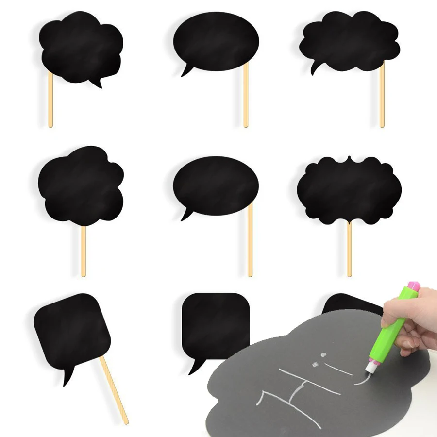 10Pcs DIY Mask Photo Booth Props Mustache on a Stick Black Chalkboard Stick For Wedding Birthday Party