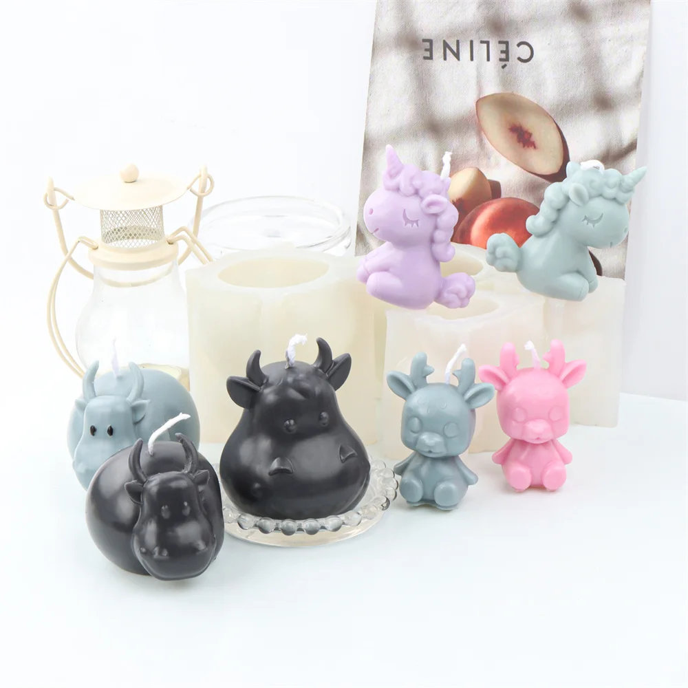 3D Stereoscopic Animal Mold Silicone Deer Unicorn Cow Candle Mould For DIY Resin Plaster Soap Aromatherapy Tooling Crafts