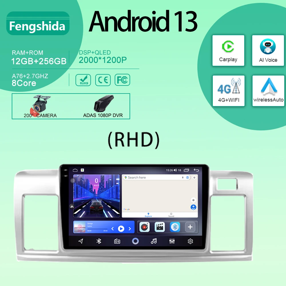 

For Toyota Raum 2 Z20 2003 - 2011 Video WIFI Player Android Auto Car Radio GPS Navigation Multimedia Stereo Carplay No 2din DVD