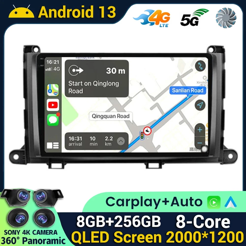 

Android 13 WIFI + 4G 360 камера для Toyota Sienna 2009 2010 2011 2012 2013 2014 автомобильное радио Gps мультимедийный плеер стерео Carplay DSP