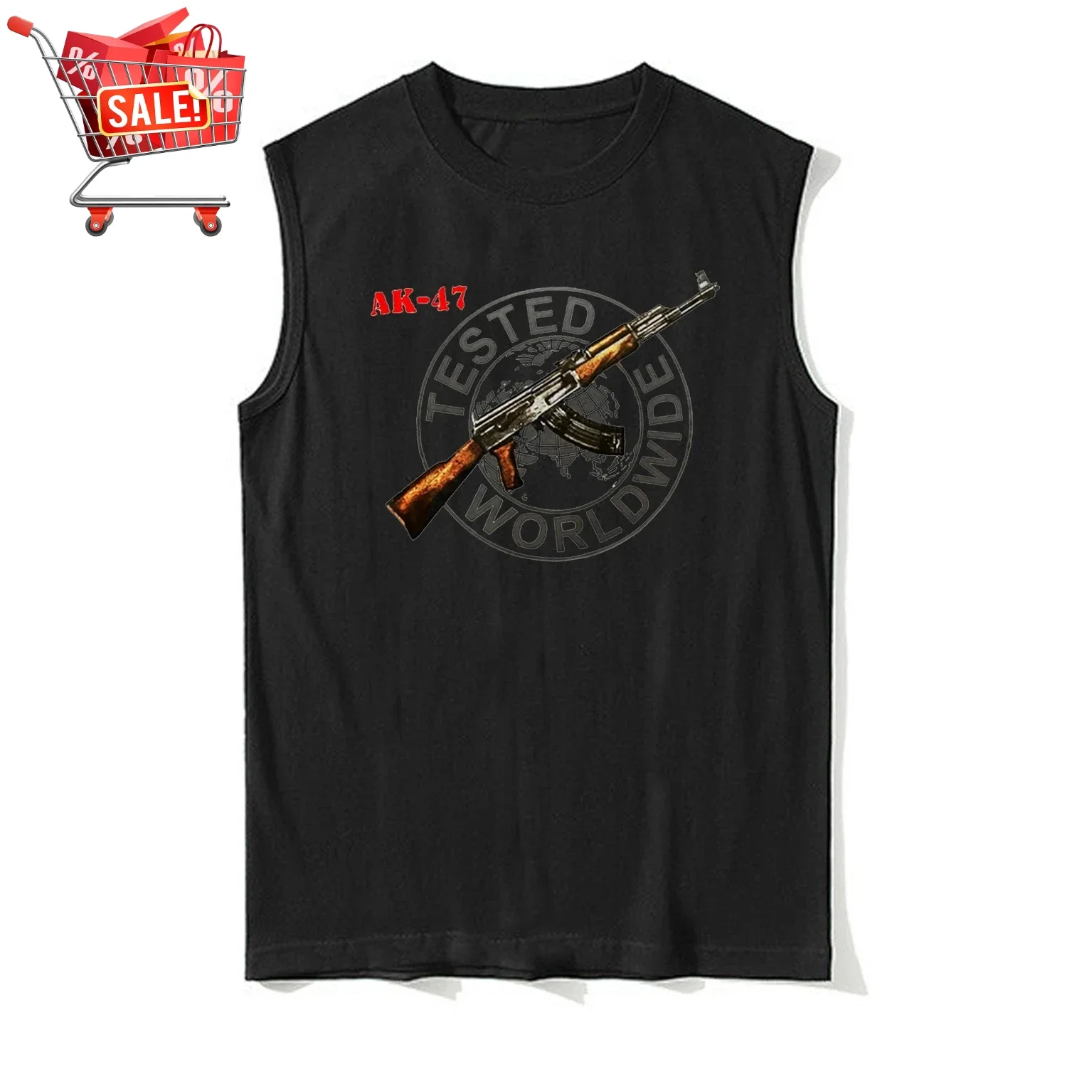 Tested Worldwide Gun - Kalashnikov AK-47 Assault Rifle Tank Top 100% Cotton O-Neck Casual Mens Vests Sleeveless Tee Streetwear