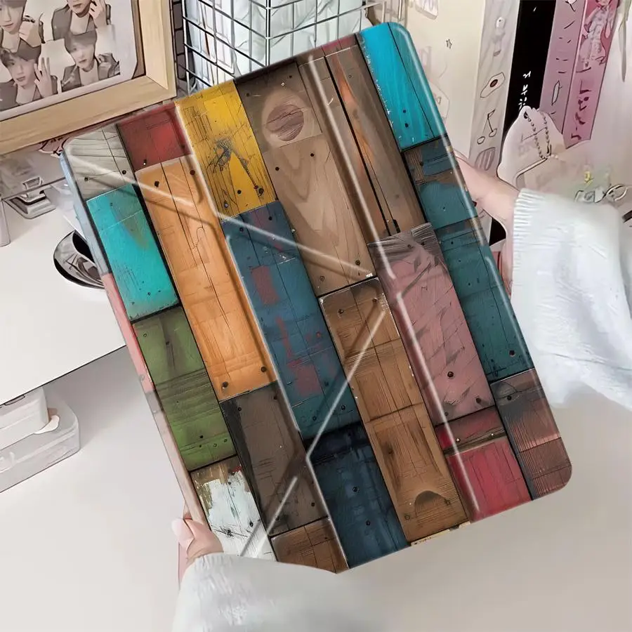 Colored Wooden Board Holder Cover Tablet Case For iPad Air 4 5 M3 M2 M4 11inch Pro 11th 10th 9th 8th 7th 12.9inch Pro 2025 Mini