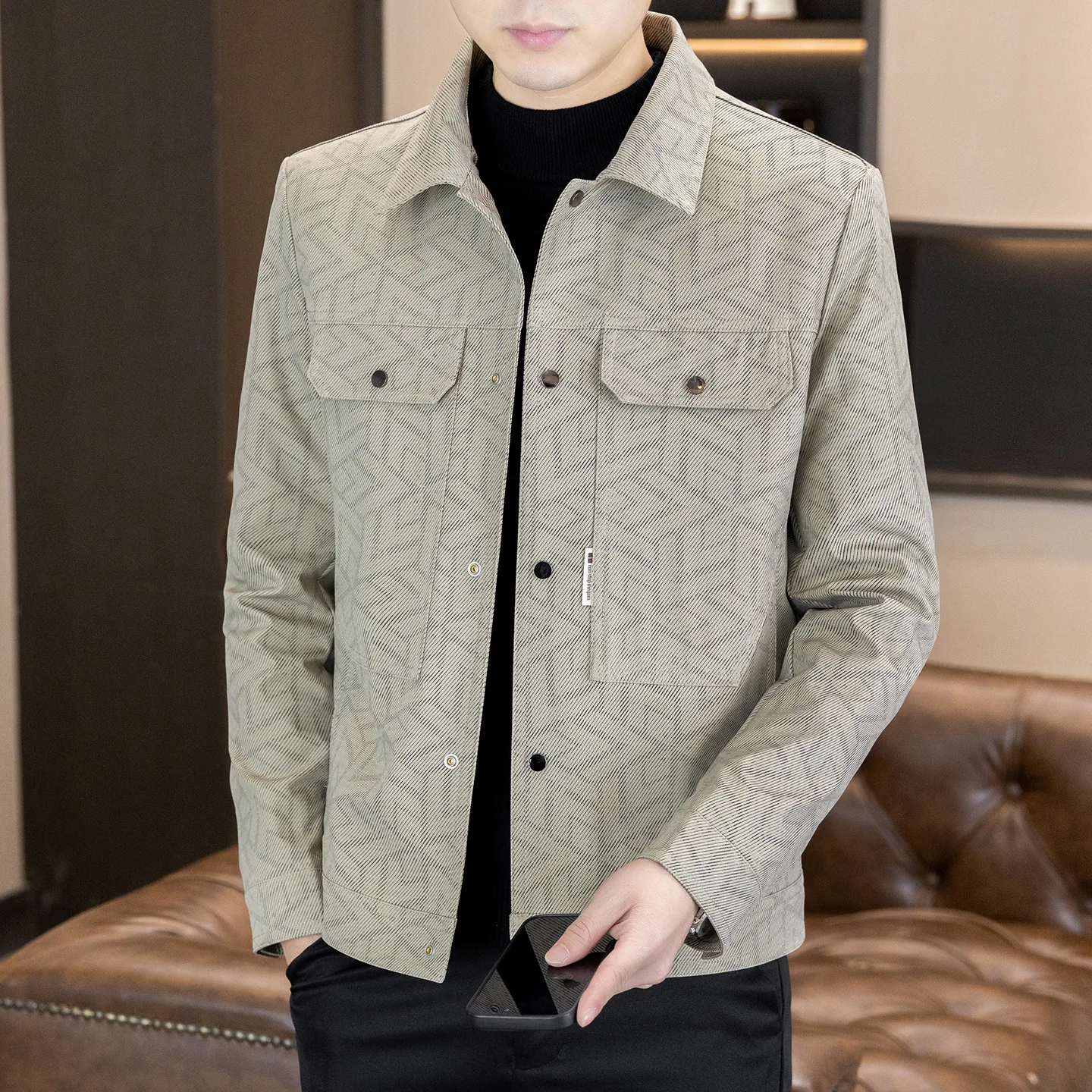 

High Quali Men's Slim Fit ort Jaet Casual Turn-down Collar Autumn Winter New Sle Comfortable Cotton Blend Outerwear