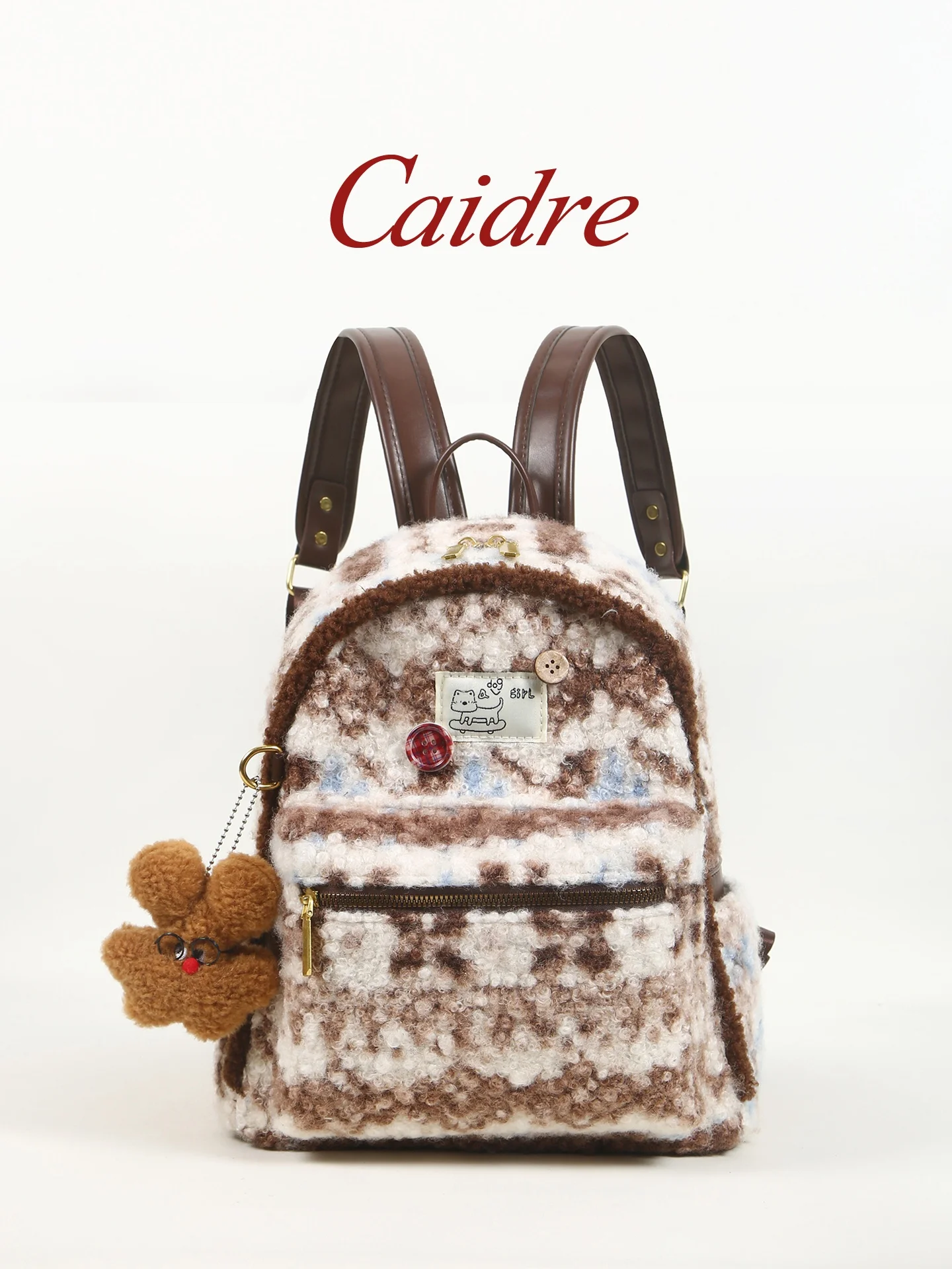 

Caidre Woolen Travel Backpack for Women Cute Student Bookbag Soft Polyester Double Strap Bucket Shape Fashionable Comm...
