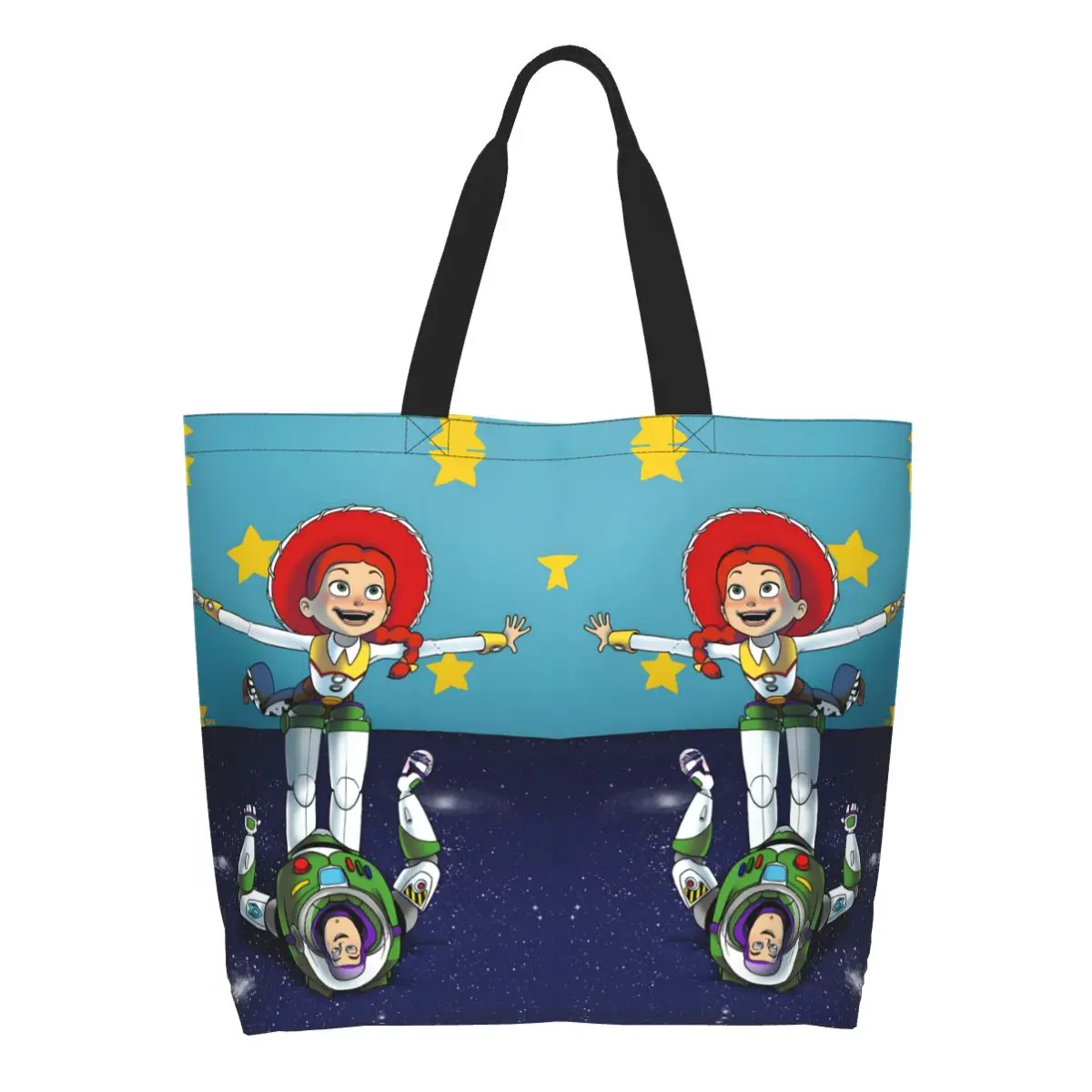 

Custom Funny Toy Stroy Shopping Tote Bags Reusable Comedy Film Canvas Groceries Shoulder Shopper Bag