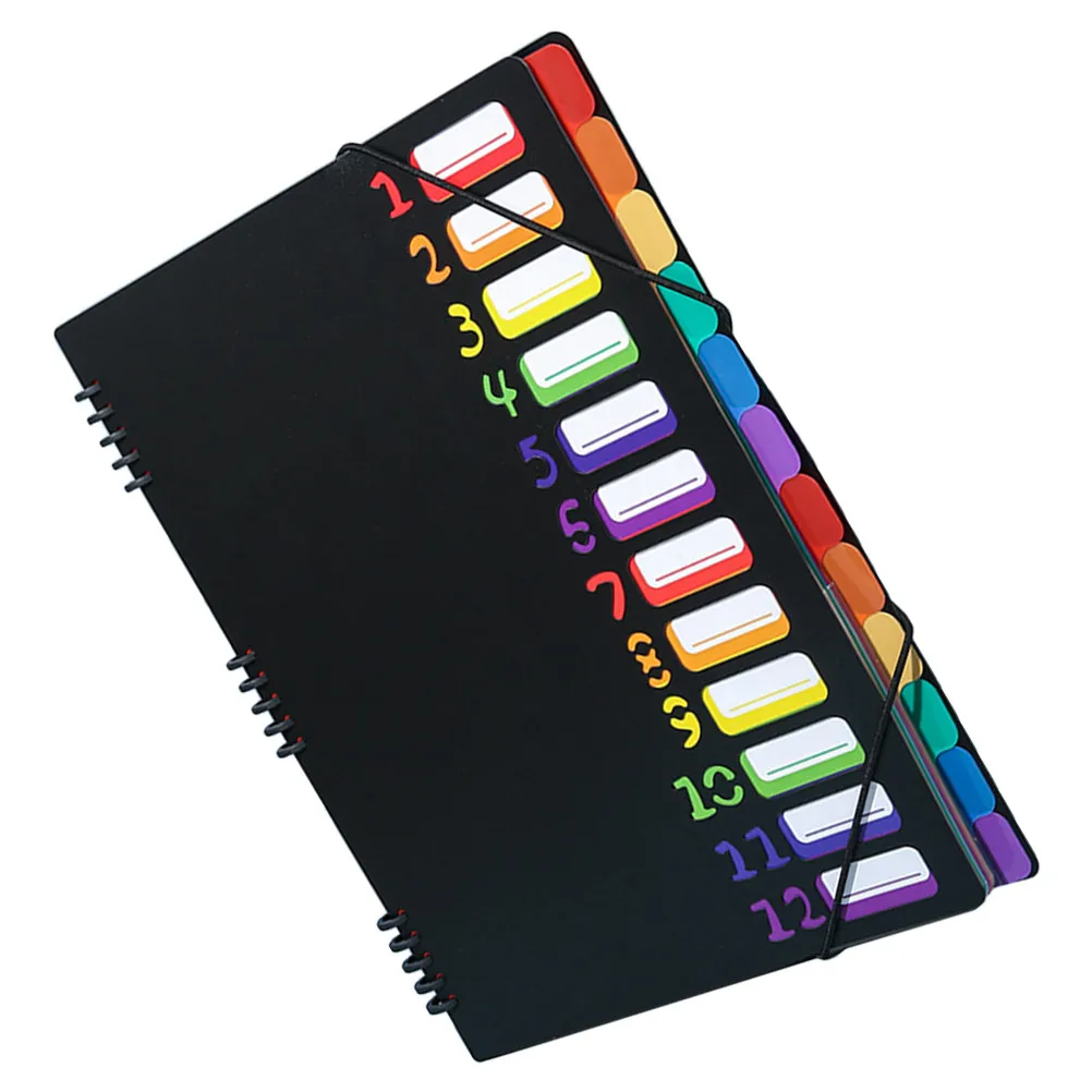 

12-слойная расширяющаяся папка-органайзер формата А4 из пластика, с цветными разделителями и спиральным переплетом для офиса