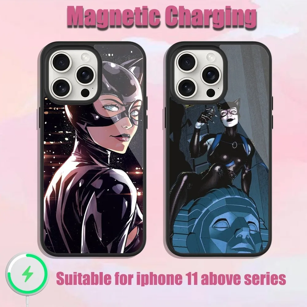 

BEAST KINGDOM Catwoman Film Phone Case For iPhone 13 15 11 12 14 Plus Pro Max Glass Charging Magsafe Magnetic Cover