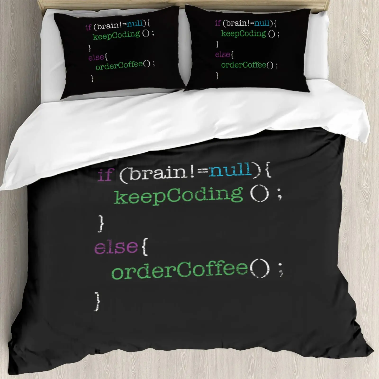 Programmer Duvet Cover King Queen Size Green Binary Print Programming Code Data Bedding Set Computer Program Number Quilt Cover