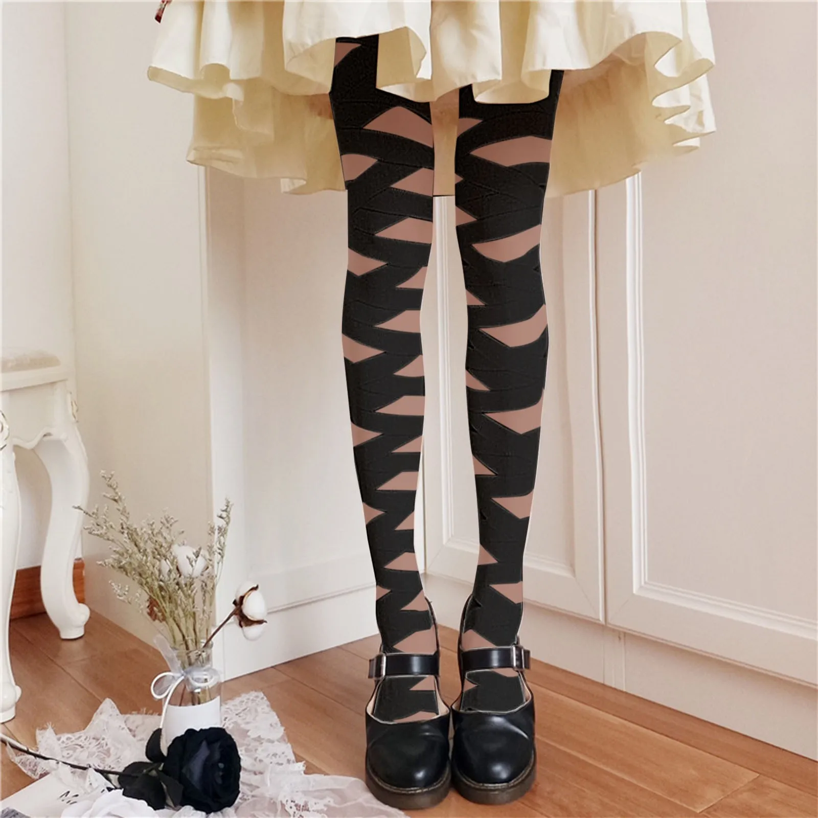 

Gothic Cross Strap Tights Pantyhose Women Lolita Harajuku Temptation JK Thigh High Socks Sexy Cosplay Costume Gothic Stockings