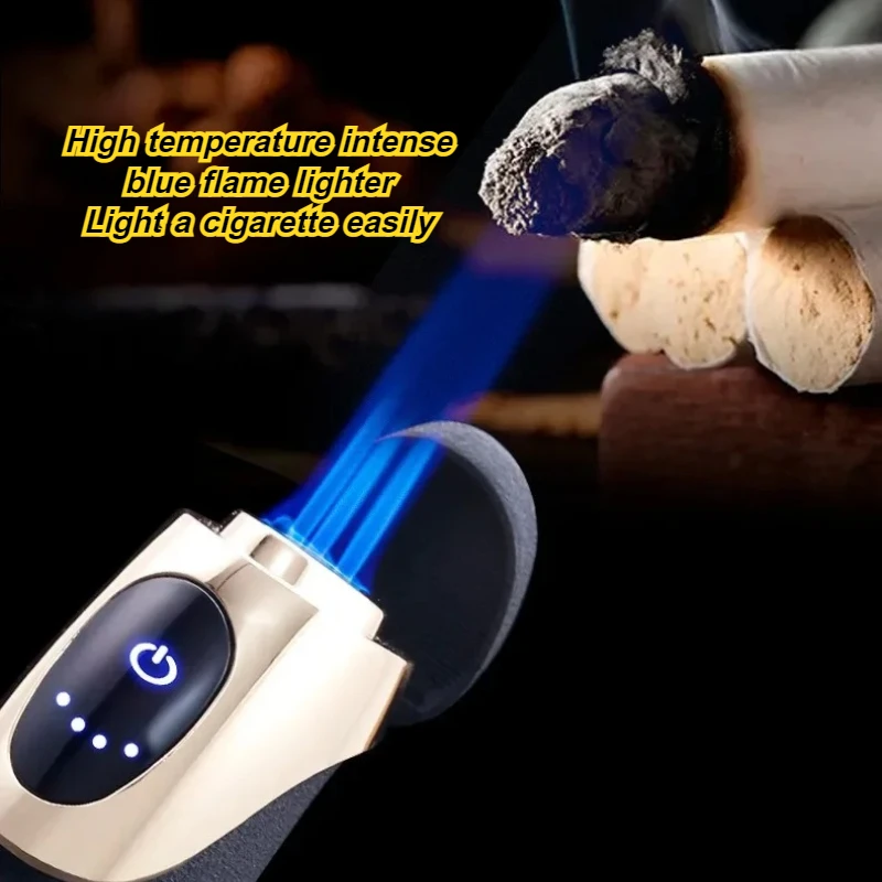 

Сенсорный выключатель с гальваническим покрытием, USB-зарядка, зажигалка с тремя струями пламени, синее пламя, металлическая газовая зажигалка, мужской деловой подарок