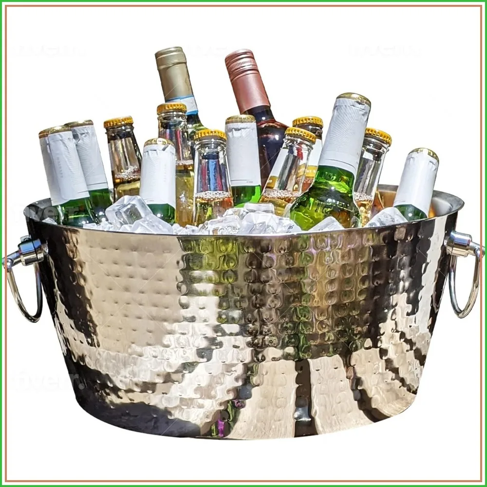 Double-Walled Stainless Steel Beverage Tub, 12-Quart Ice Bucket with Handles, No Sweat, Leak-Proof, Keeps Ice Cold for Hours