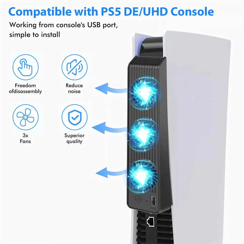 

эффективный охлаждающий вентилятор для хоста PS5 с 3 внешними охлаждающими вентиляторами, вертикальным радиатором для 5 аксессуаров для хоста