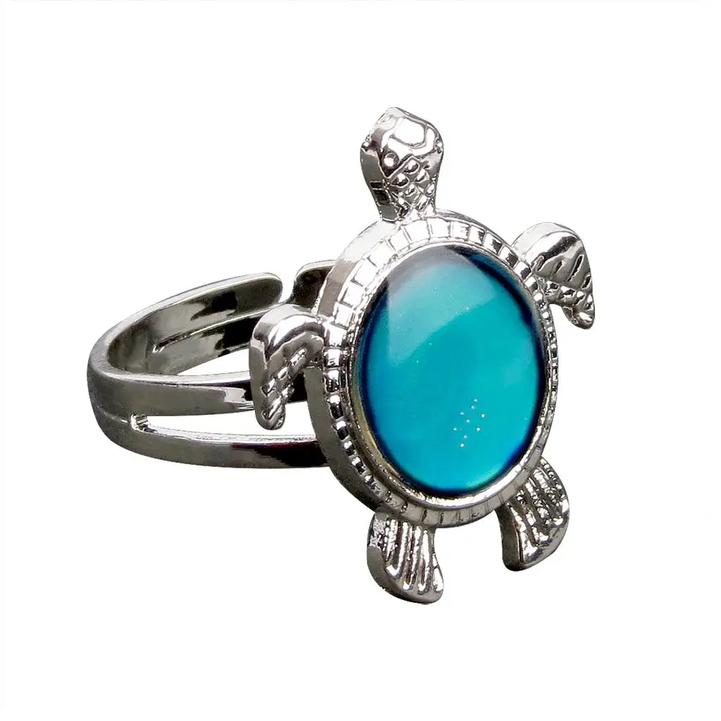 Color Change Mood Stone Turtle Jewelry Set Adjustable Ring and Pendant Trendy Zinc Alloy for Gifting