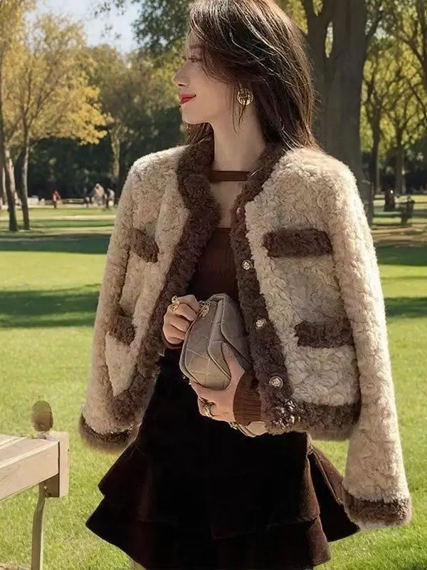 

Lamb Fur Jaet Women's ort Thiened Winter Faion High Quali Korean Sle Small Fraance Sle Loose Fit Color Blo