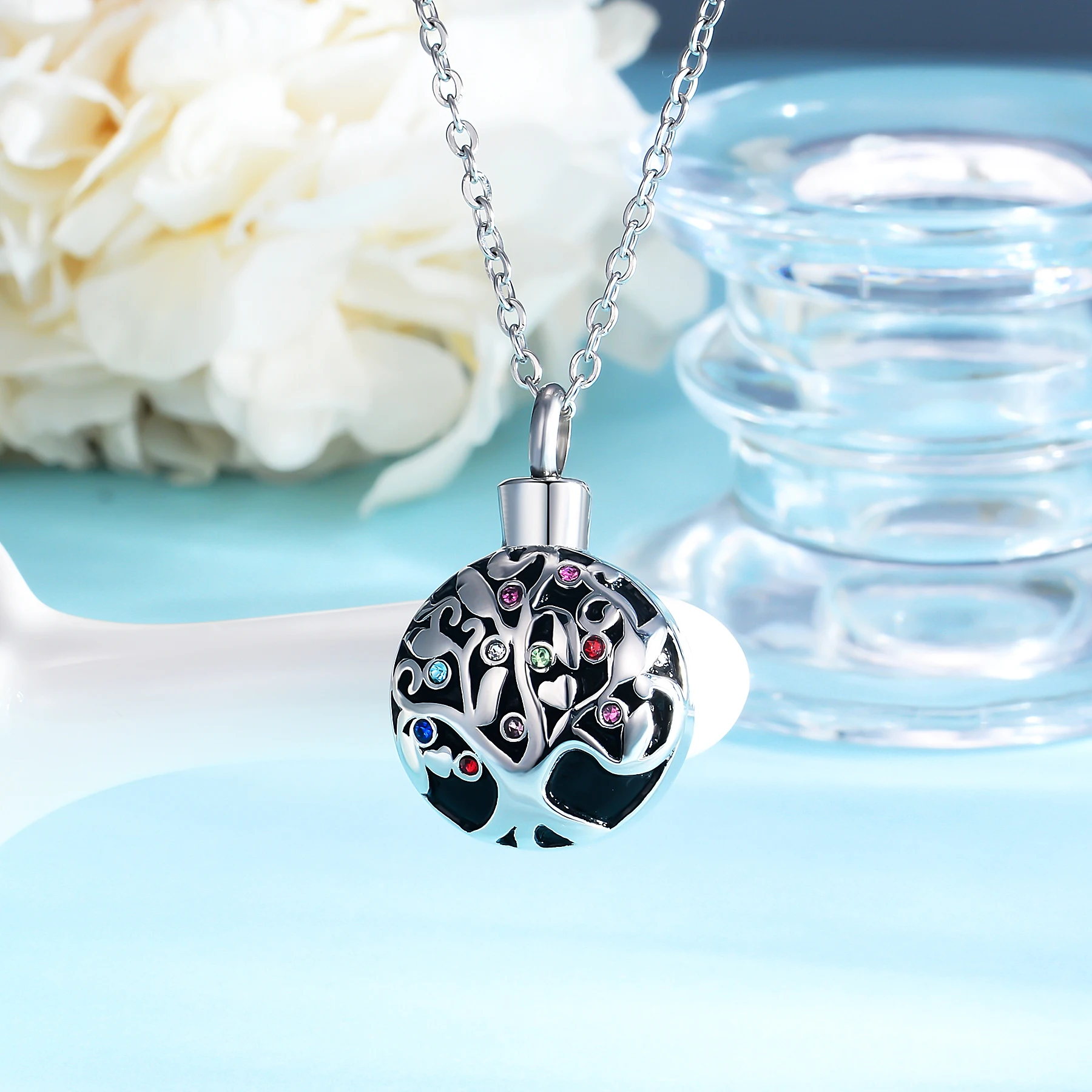 Stainless Steel Tree of Life Urn Necklaces for Human Ashes Memorial Cremation Jewelry Urn Locket Keepsake Ashes