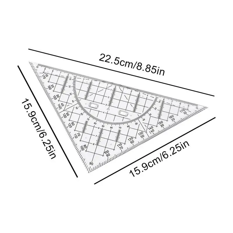 Alat penyusunan segitiga 22cm, Set penggaris gambar geometris segitiga dengan busur derajat transparan untuk sekolah geometris