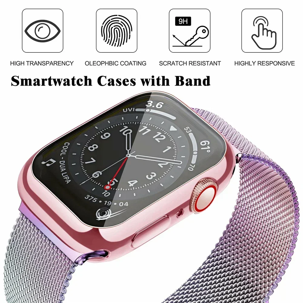 Case+Milanese Loop For Apple Watch Band 44mm 38mm-42mm-40mm Metal Magnetic bands iwatch Series 9 8 7 6 5 4 3 SE 45mm 41mm Strap