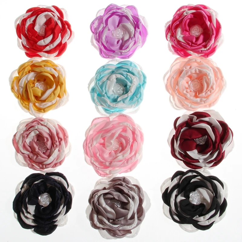 

50PCS 8.5CM Fashion Burn Fabric Flower With Pearl For Headbands Chiffon Flowers For Hairpins