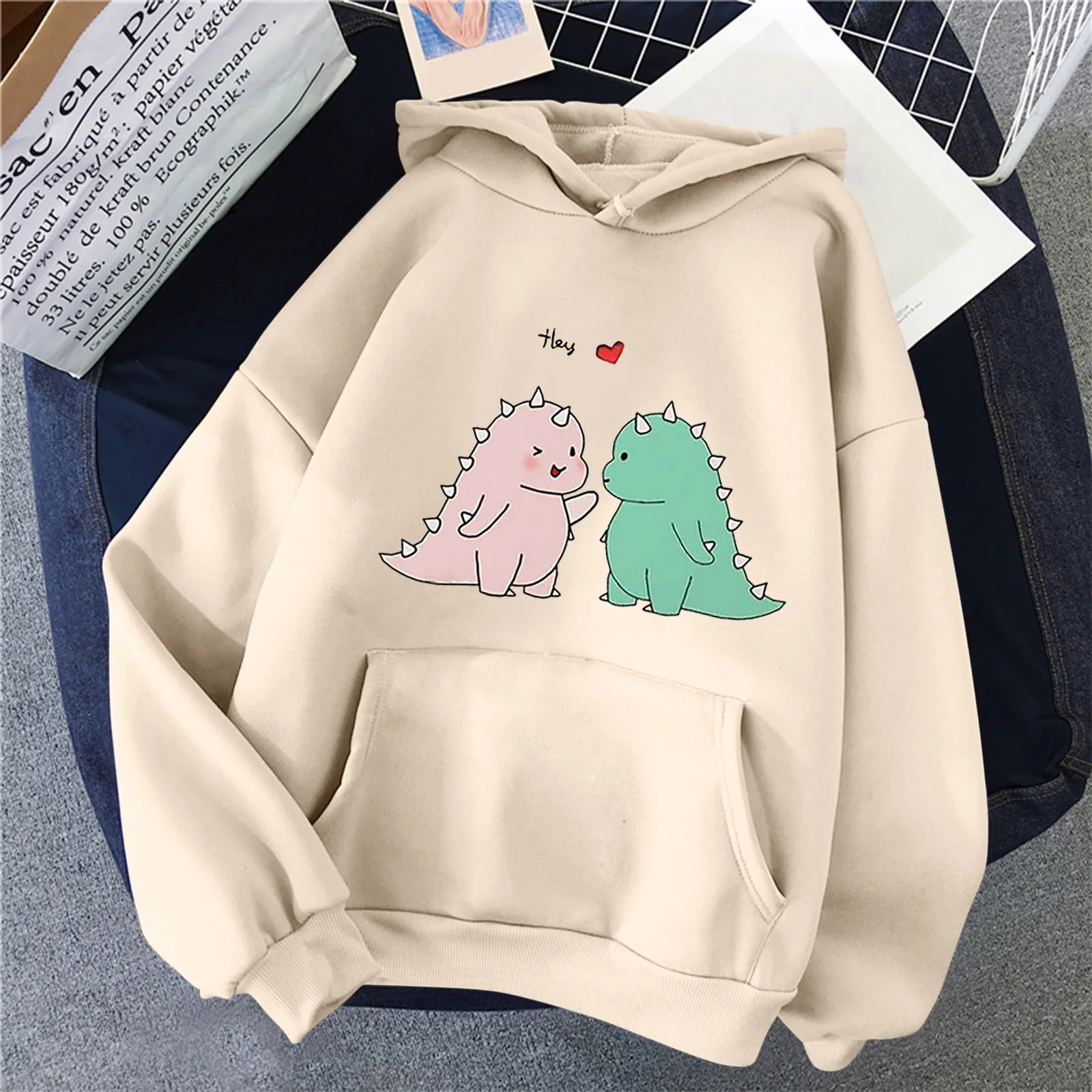 

Couple Dinosaur Hoodies Winter Casual Kangaroo Pocket Outerwear Korean Kawaii Style Pattern Pullovers Women Men Hoodie Jacket