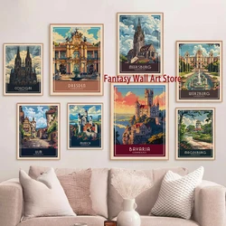 Germany Cities Vintage Landscape Poster Halle Bavaria Munich Regensburg Magdeburg Travelling Wall Decor Canvas Prints Decoration