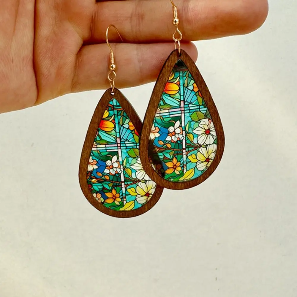 Kaleidoscope Pattern Mosaic Stained Earrings Bright Dangle Earring Colorful Statement Earrings Acrylic Church Printed