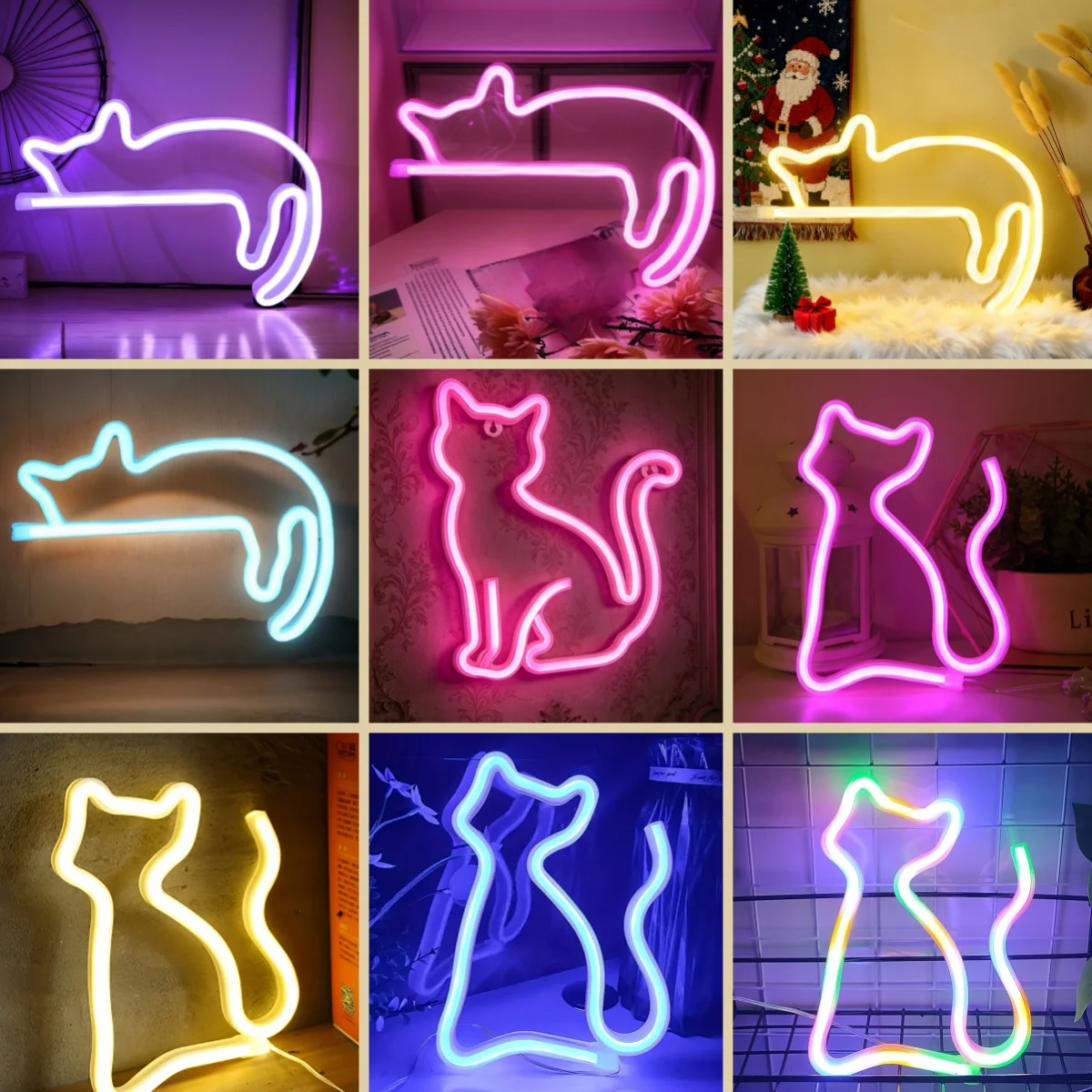 Image of Niedliches Katzen-Schlafzimmer-Ambientelicht, Wanddekoration, Nachtlicht, Weihnachtsgeschenk, niedliches Tierthemen-Ambientelicht, USB- oder 3*Aa-Batteriebetrieben (Batterien nicht im Lieferumfang