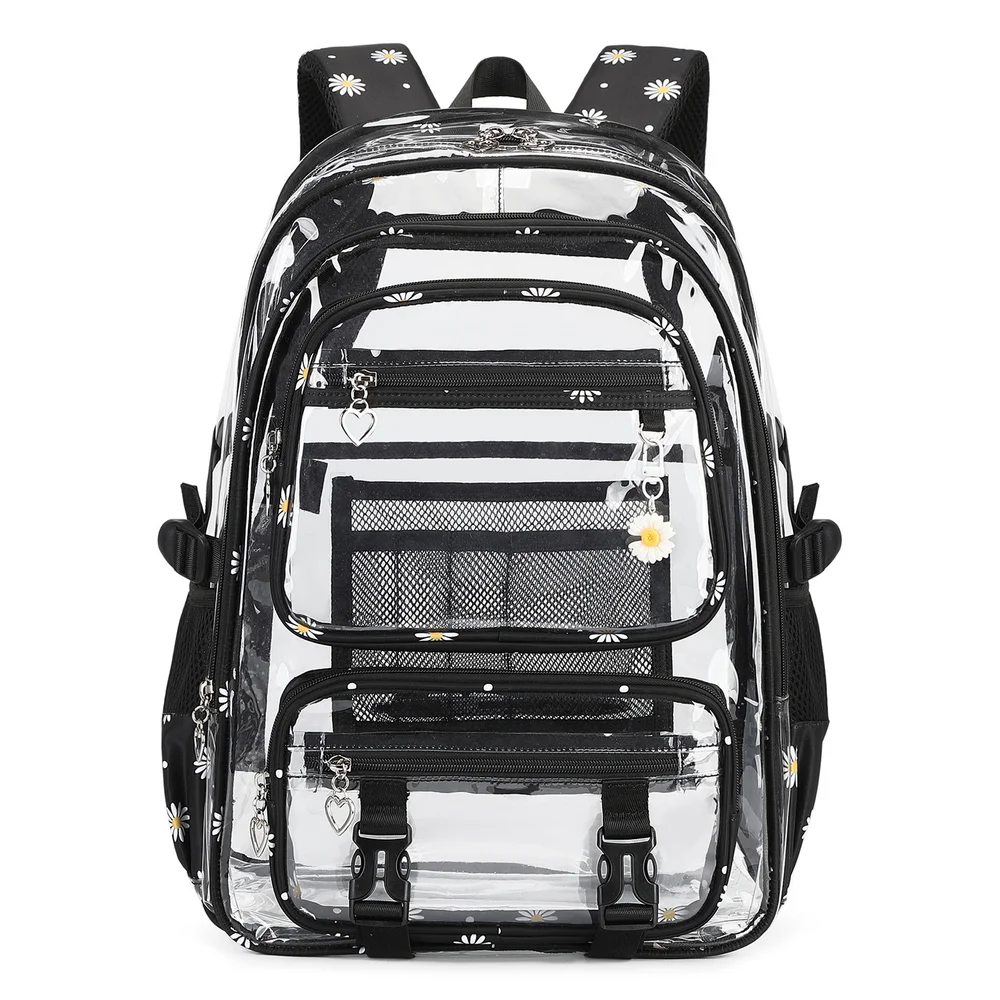

2026 New Product: Daisy Printed Transparent Backpack for Students, Large Capacity Travel Backpack