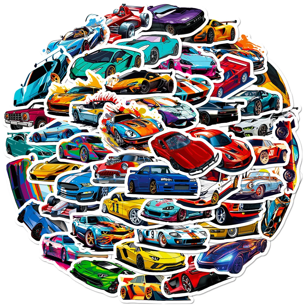 10/30/50/100PCS Retrofit Racing Sports Car Waterproof Stickers Cartoon Graffiti Decals Kids Toy Luggage Laptop Bike Car Sticker