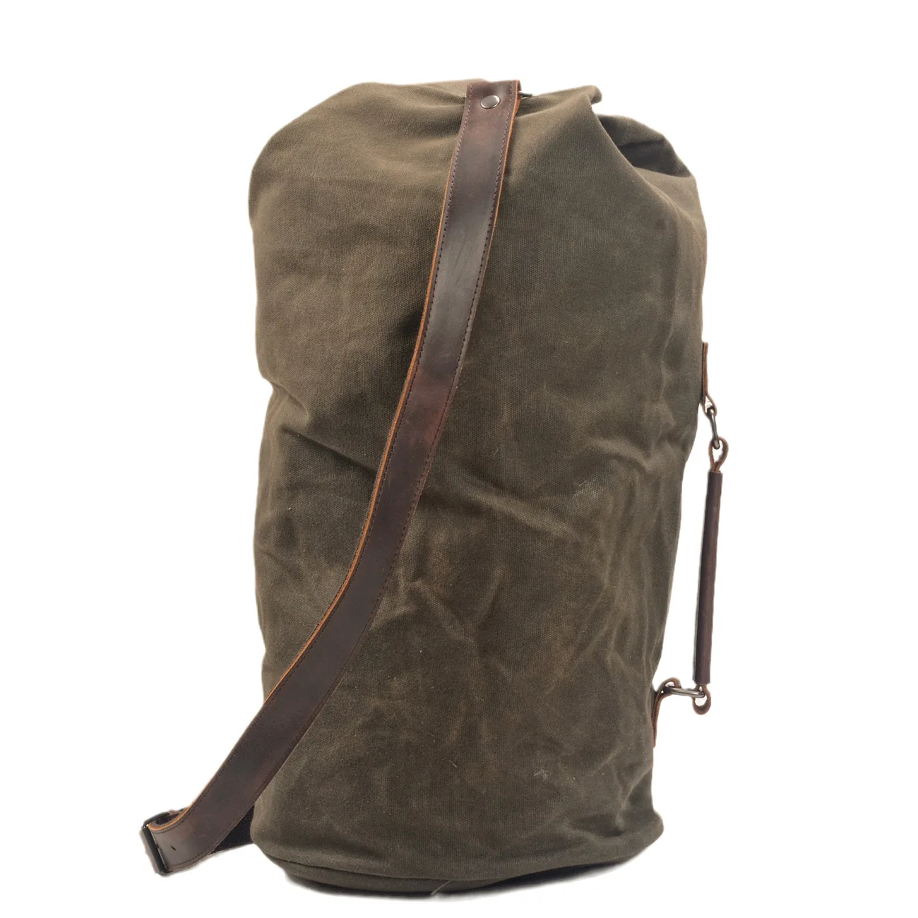 Waterproof waxed Canvas Backpack large capacity bucket bag cylinder bag mountaineering backpack military bag