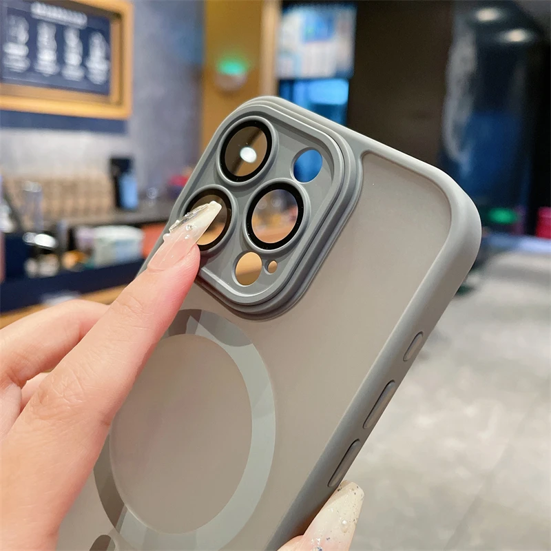 Translucent For Magsafe Magnetic Wireless Charge Case For iPhone 16 15 14 Plus 13 12 11 Pro Max Matte Hard Lens Protection Cover image 4