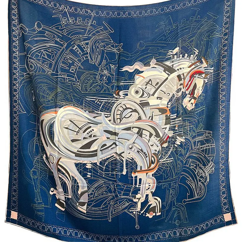 Horse Printed Wool Blanket Scarf Shawl Cape 2024 Spring Womens Wool Scarves Foulard Echarpe 130x130cm