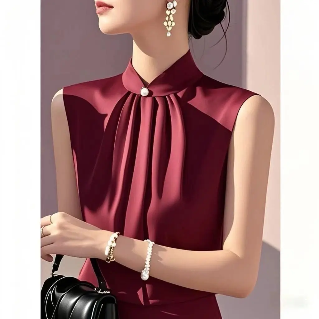 

Элитная рубашка без рукавов, летняя французская атласная уникальная легкая роскошная шикарная рубашка