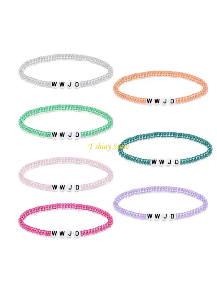 N58F Beaded Bracelets Religious Colorful What Would Jesus Do Bracelets Resin Material